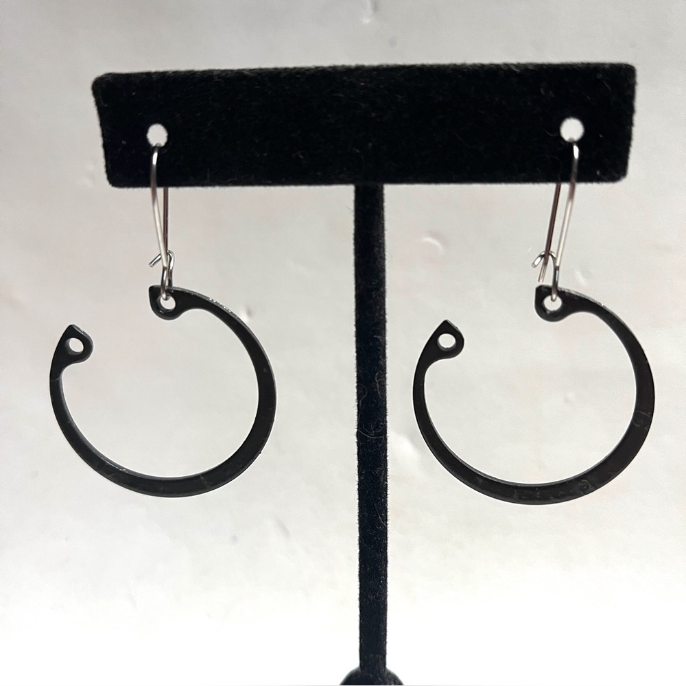 Elegant Black Hoop Earrings. New.